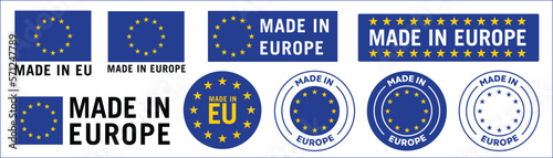 made in Europe icon, made in Eu icon, European Union product, Made in EU Badge, Made in EU emblem, isolated logo Vector symbol stickers photo