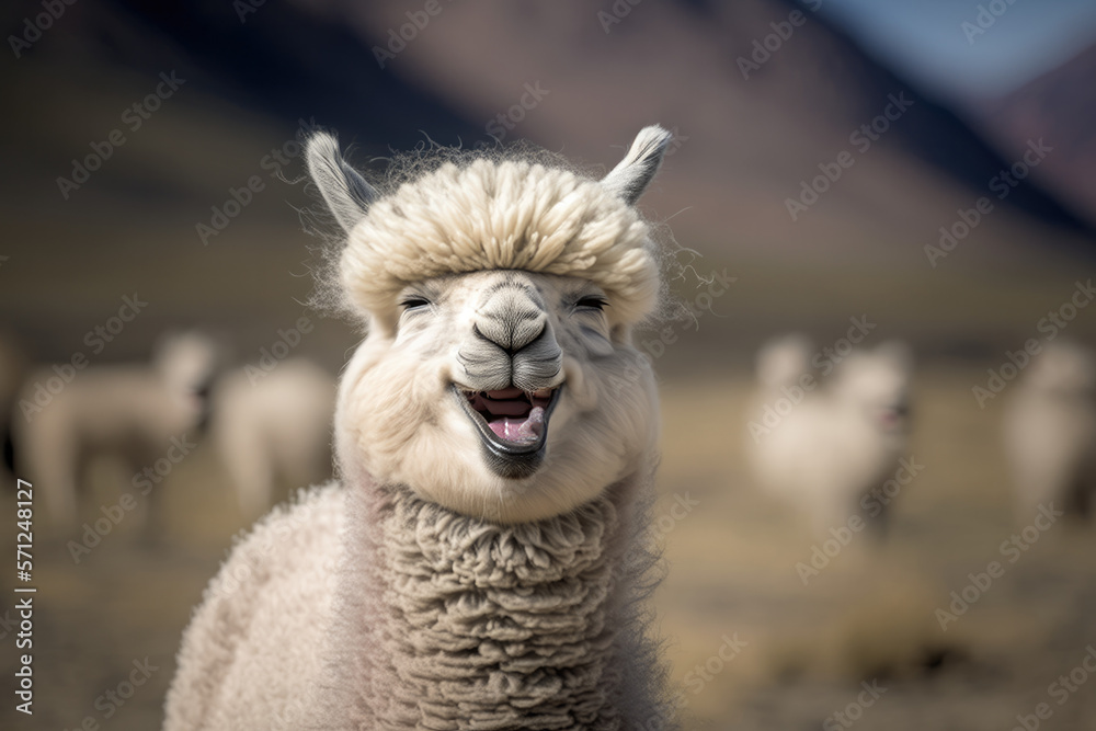 Naklejka premium Happy little lama, generative ai