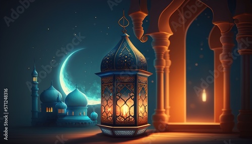 Holy Ramadan Kareem moon. Month of fasting for Muslims. Generative AI