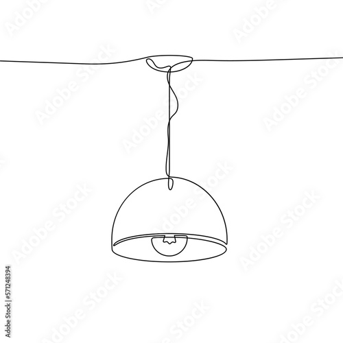 Continuous one line drawing of chandelier. One line drawing of hanging lamp. Vector illustration. Line art of pendant lamp