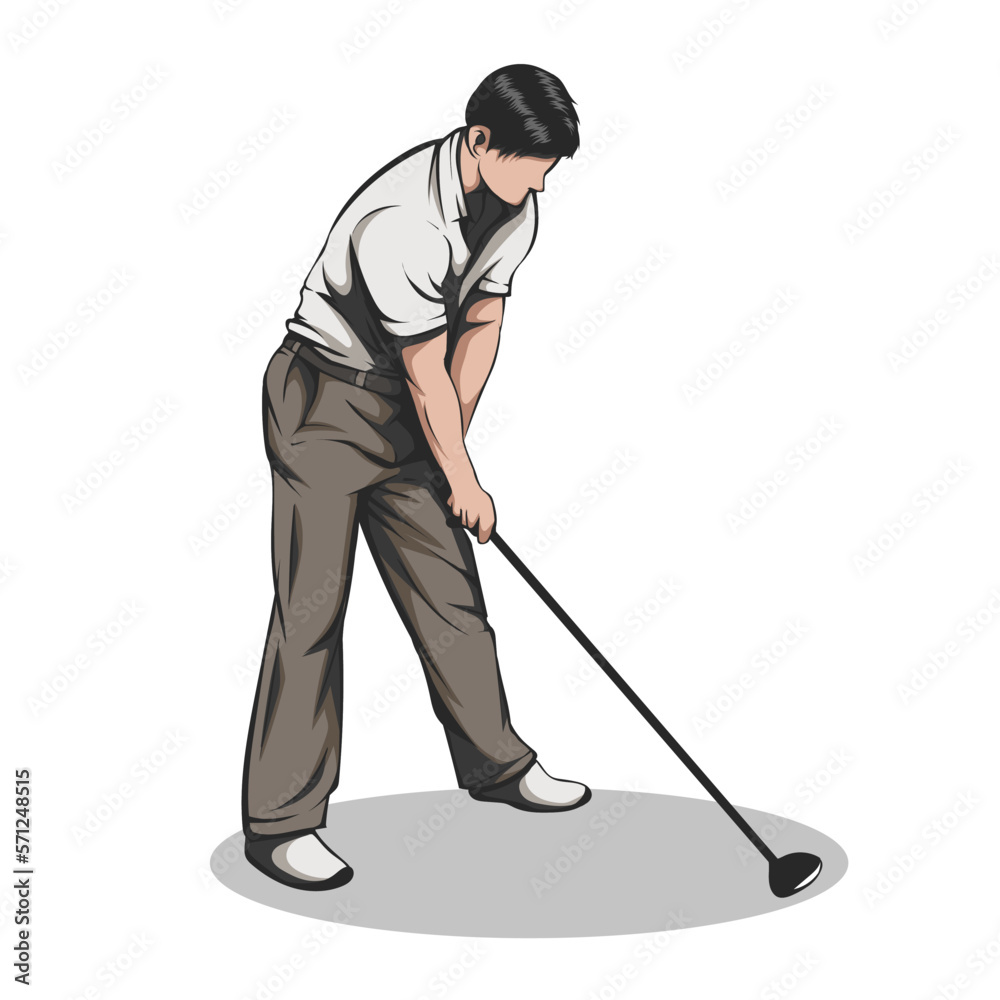 Visual drawing of character player on professional golf Visual drawing of character player on professional golf