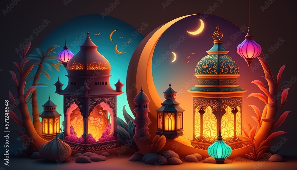 Holy Ramadan Kareem moon. Month of fasting for Muslims. Generative AI Holy Ramadan Kareem moon. Month of fasting for Muslims. Generative AI
