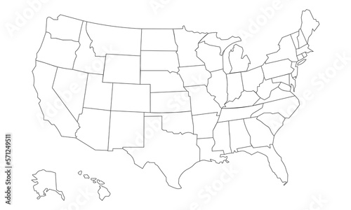 Linear map with highlighted states of USA vector graphic on white isolated background eps 10