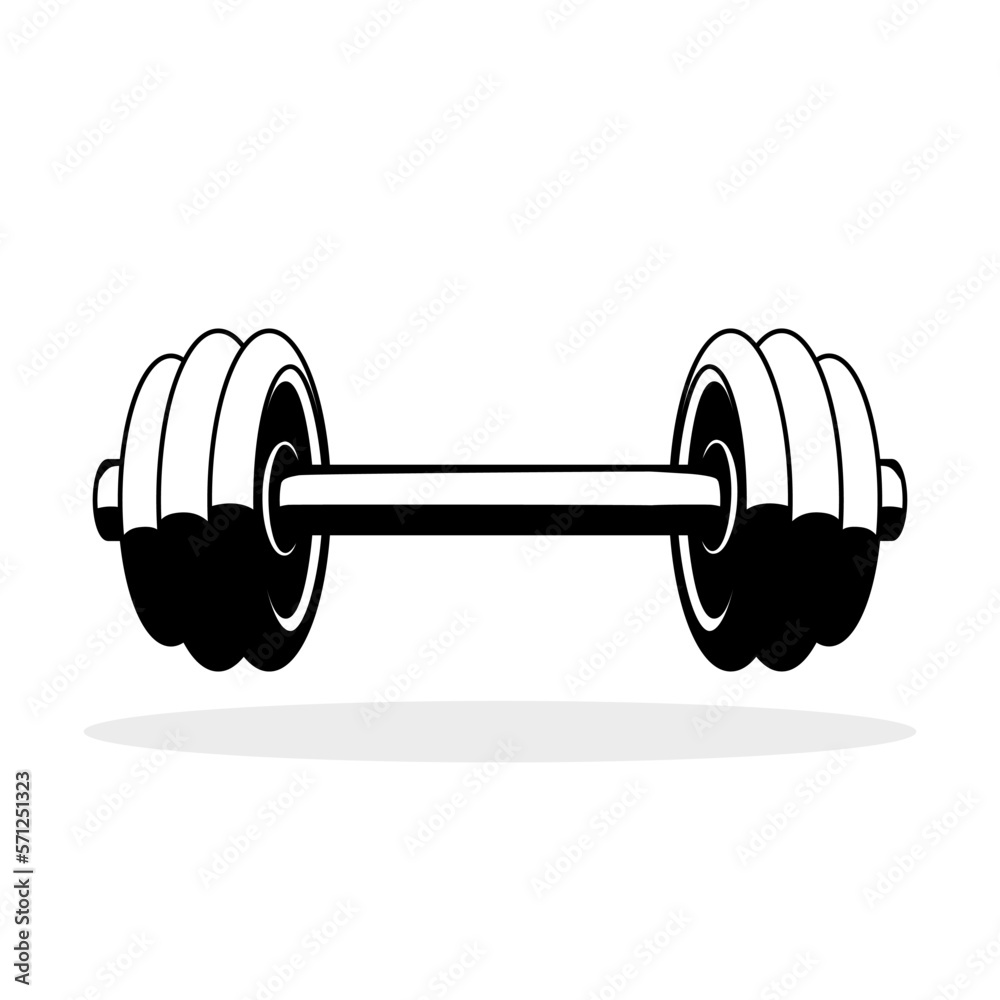 Dumbbell icon. Equipment for exercise. Gym tool icon. Bodybuilding black icon. Vector illustration. Dumbbell icon. Equipment for exercise. Gym tool icon. Bodybuilding black icon. Vector illustration.