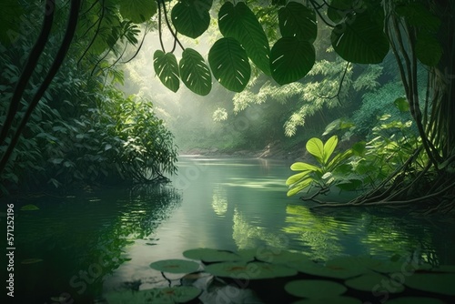 River in the big forest during spring and beautiful nature Generative AI. © Mom