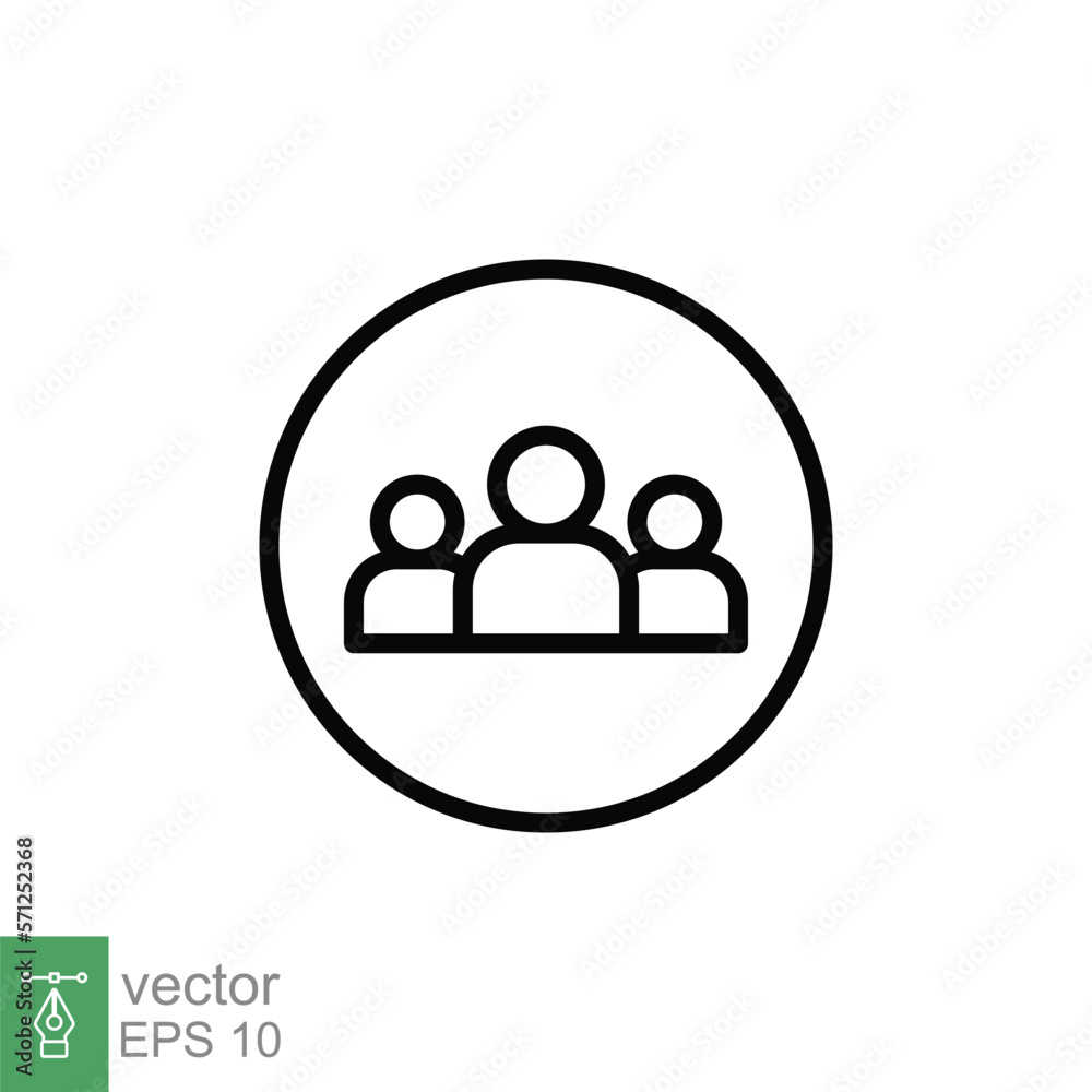 3 people line icon. Simple outline style. Multi user, circle, group, person, service concept. Crowd sign symbol design. Vector illustration isolated on white background. EPS 10. 3 people line icon. Simple outline style. Multi user, circle, group, person, service concept. Crowd sign symbol design. Vector illustration isolated on white background. EPS 10.