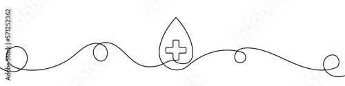 Continuous line drawing of blood drop. Blood drop line icon. One line drawing background. Vector illustration. Line art of blood drop icon