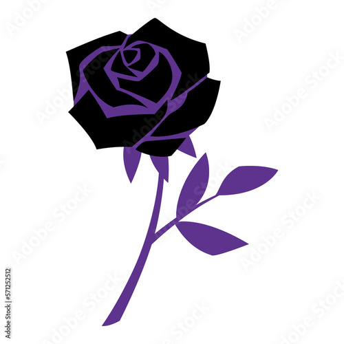 Illustration of black rose. Mystical image of gloomy flower.