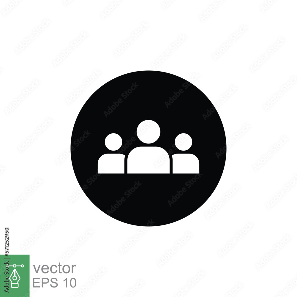 3 people glyph icon. Simple solid style. Multi user, circle, group, person, service concept. Crowd sign symbol design. Vector illustration isolated on white background. EPS 10. 3 people glyph icon. Simple solid style. Multi user, circle, group, person, service concept. Crowd sign symbol design. Vector illustration isolated on white background. EPS 10.