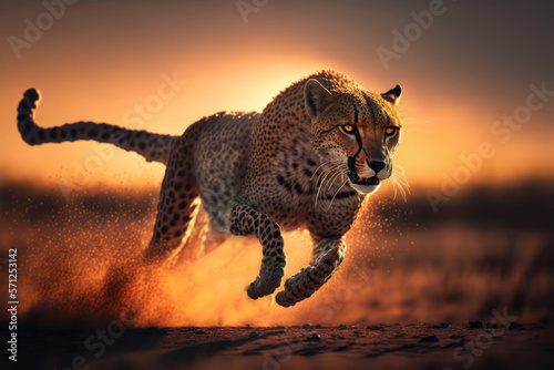 cheetah running in savanna in africa. generative ai
