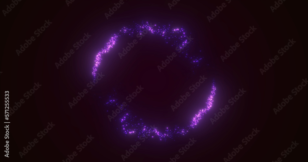 Abstract glowing looped circle made of purple lines of magical energy particles. Abstract background