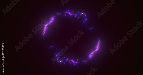 Abstract glowing looped circle made of purple lines of magical energy particles. Abstract background