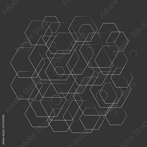 Abstract vector illustration with hexagons of different sizes. Linear illustration for decoration and design.