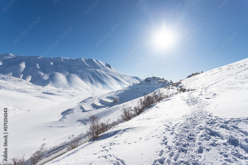 Winter landscape around Castelluccio di Norcia, Italy