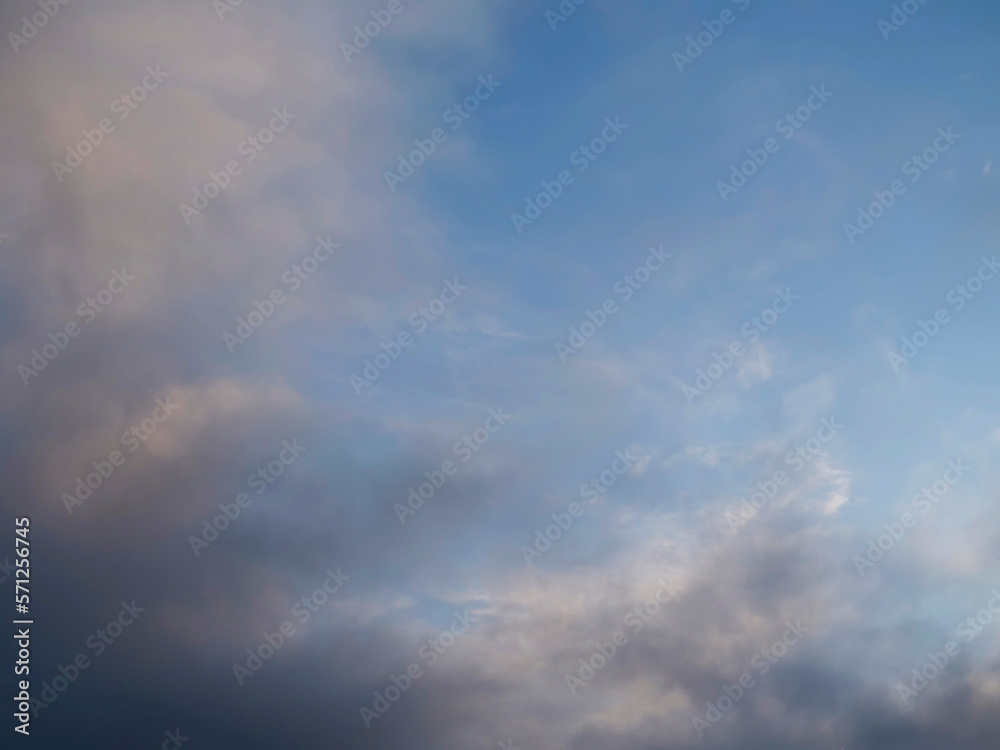 Cloudy sky background. Blue and white clouds. Background for design purpose and sky replacement.