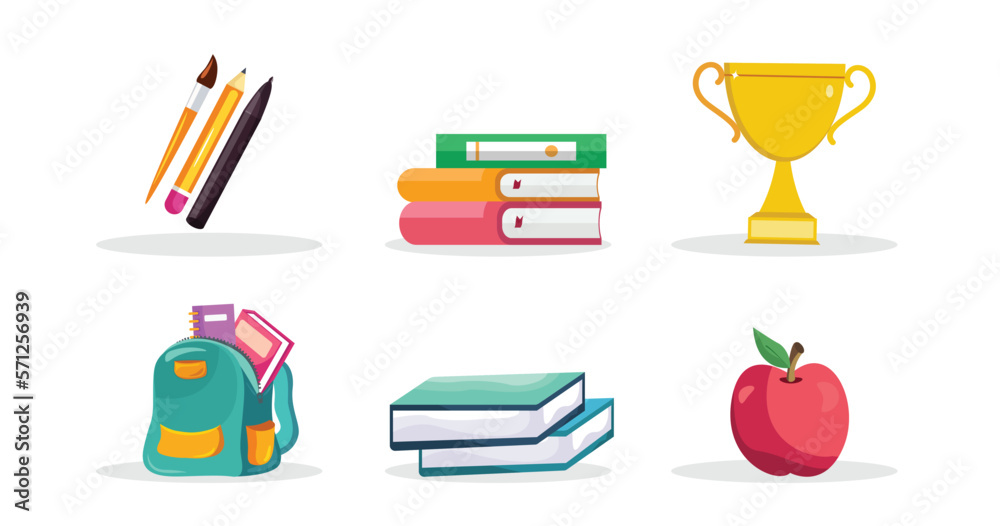 Pen,Pencil,Book,Trophy,Bag.stationary element in cartoon character Pen,Pencil,Book,Trophy,Bag.stationary element in cartoon character