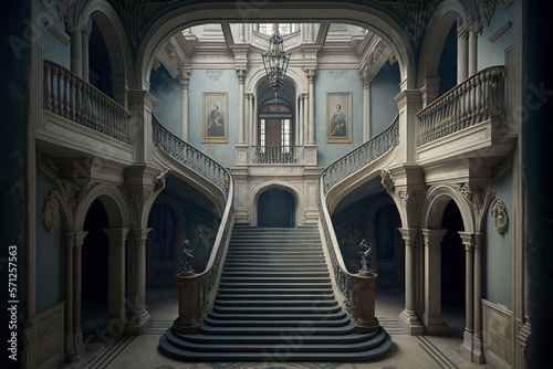 Ancient beauty of an antique castle  large staircase leading upstairs  Generative AI