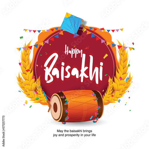 Vector illustration of Happy Baisakhi with festive elements