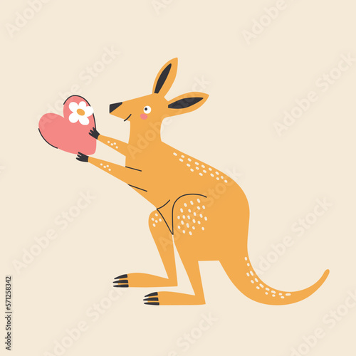 Cute Australian kangaroo with a heart, cartoon style vector illustration.