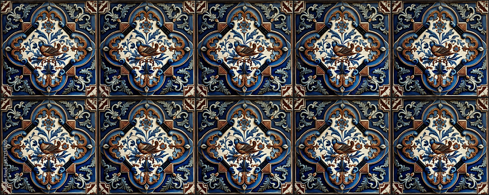 Azulejo tile background. Art seamless pattern or decor wallpaper. Generative AI