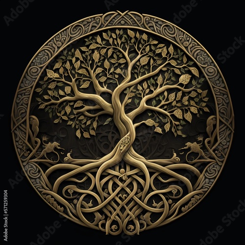 The tree of Life isolated. Celtic ornament in a circle. Round vintage celtic design photo