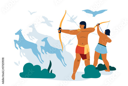 Hunters with bows - modern colored vector illustration