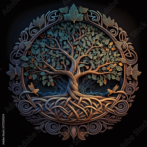 The tree of Life isolated. Celtic ornament in a circle. Round vintage celtic design