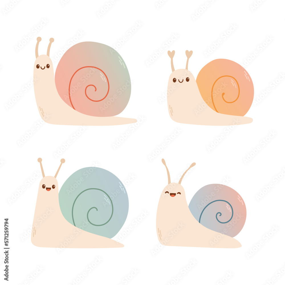 Cute cartoon snail. Character snail. Cute vector illustration snail