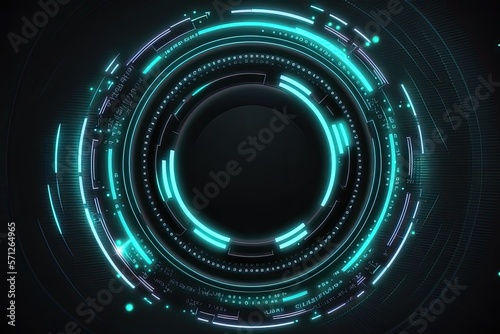 Futuristic abstract circular technology background. Digital hologram screen.Generative AI