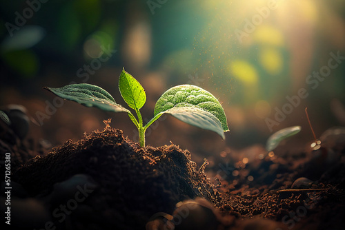 Slika na platnu Soil with seedling sprouts created with generative AI