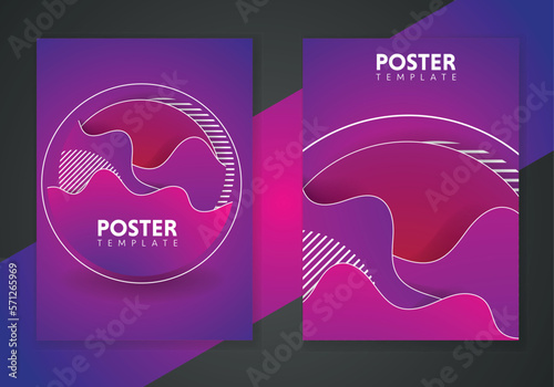 Abstract dynamic gradient graphic elements in modern style. Purple Posters with flowing liquid shapes, amoeba forms.