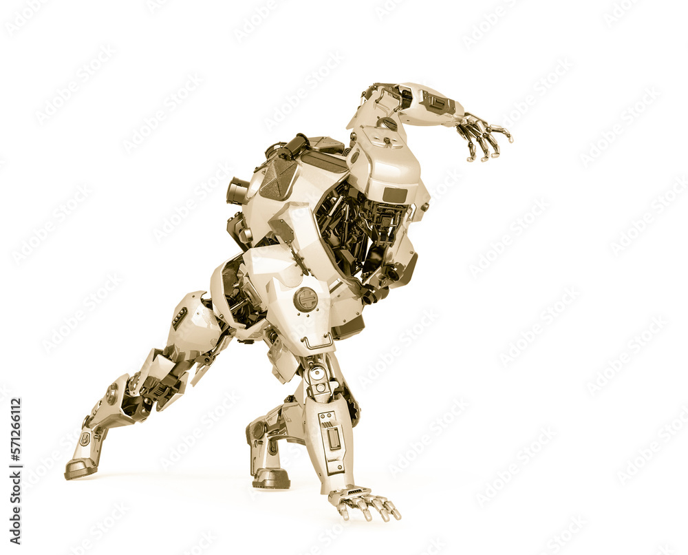 master robot is trying to get up in white background