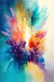 Abstract colorful splatters, watercolor paint explosion. Vivid, vibrant colors background. Colorful splashes. Paint holi concept. Generative AI
