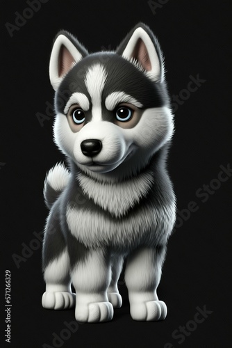 3D husky dog. Cute dog puppy 3D.