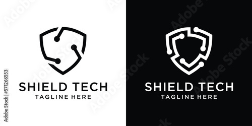 set logo design shield line technology style icon vector illustration