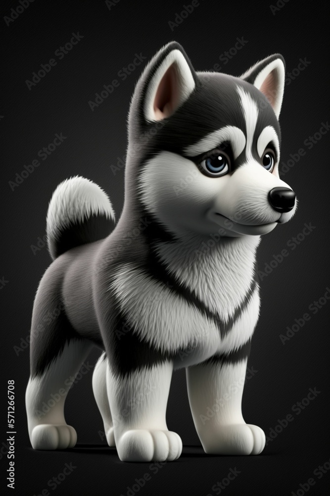 3D husky dog. Cute dog puppy 3D. 3D husky dog. Cute dog puppy 3D.