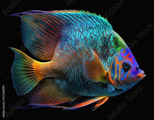 Exotic cichlid fish for the aquarium on a black background, ai art photo