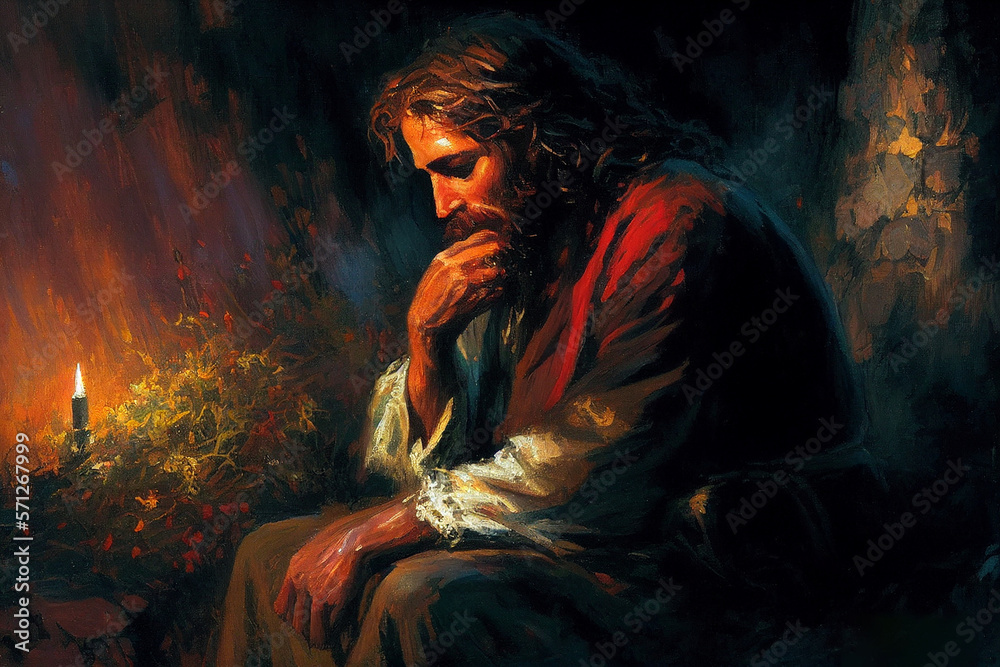 Jesus Christ praying in Gethsemane oil painting created with generative AI
