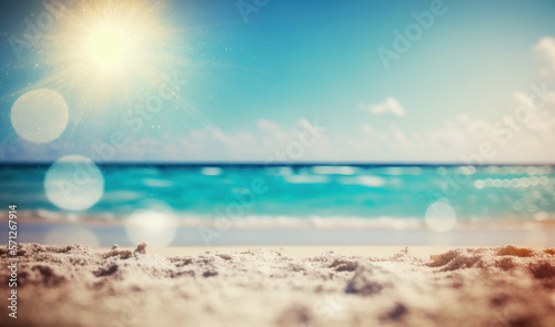 A summer vacation, holiday background of a tropical beach and blue sea, vintage. Generative ai