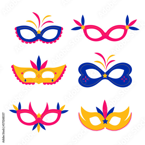 Set de masques vectoriels. Illustration de masques de déguisement colorés pour la fête de mardi gras et pour le carnaval.