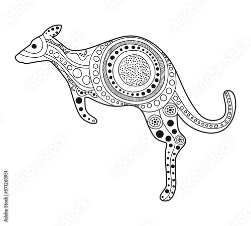 Kangaroo black sketch in aboriginal art style - Vector illustration