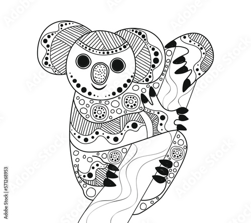 Koala black sketch in aboriginal art style - Vector illustration