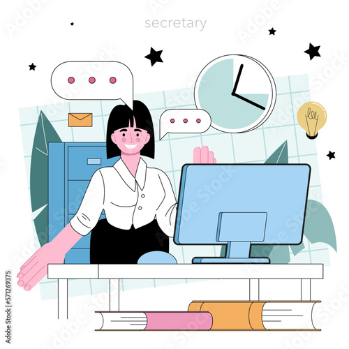 Secretary. Receptionist answering calls and assisting with document.