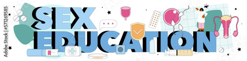 Sex education typographic header. Sexual health lesson for young