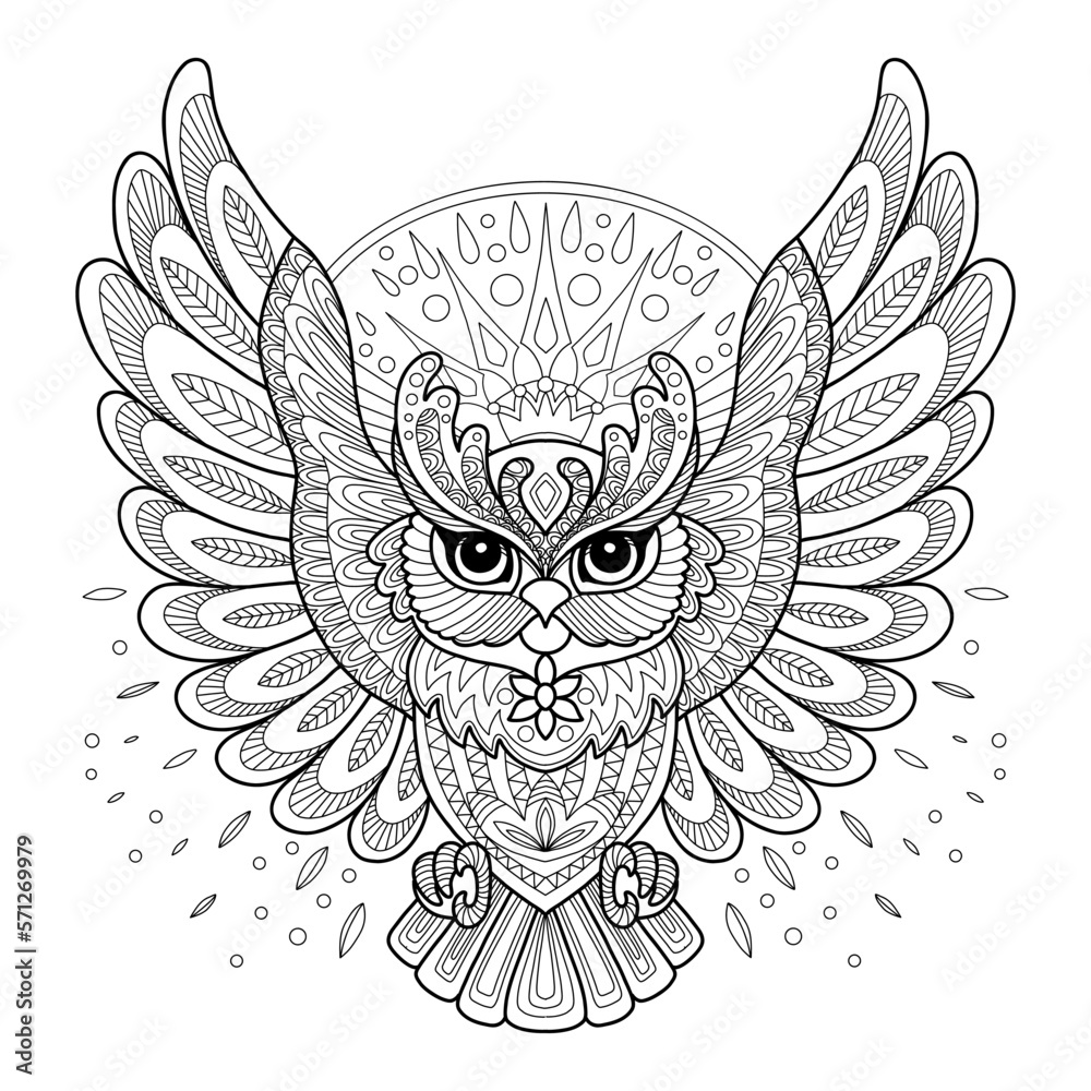 Obraz premium Owl adult antistress coloring page vector illustration