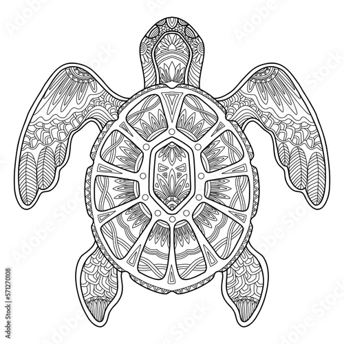 Sea turtle adult antistress coloring page vector illustration