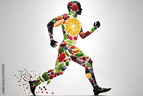 Human body silhouette made of healthy food. Generative AI © AdriFerrer