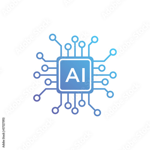 AI chip cpu icon design in gradient blue color, AI processor icon logo design template, Colorful Artificial Intelligence icon vector isolated