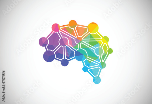 Modern low poly style brain logo design, Geometric and triangle brain logo icon sign symbol.