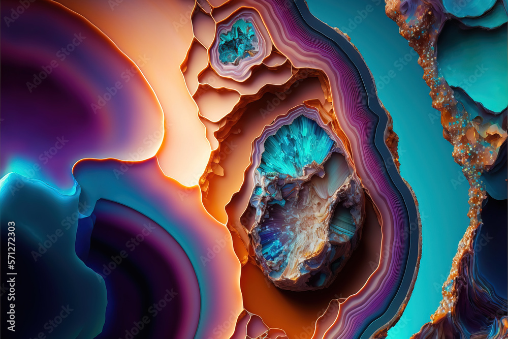 Mysterious colorful Geode abstract generative background
